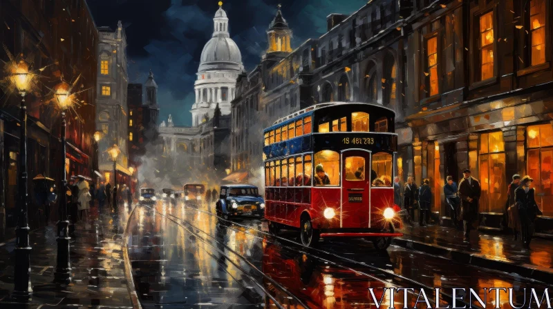 London Night Street Scene Painting AI Image