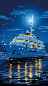 Luxury Yacht at Night Illustration | Tranquil Waters