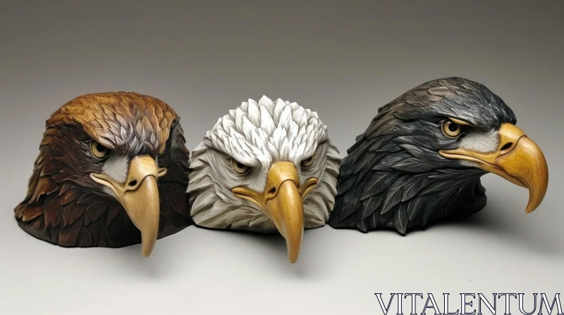 AI ART Majestic Wooden Eagle Head Sculptures | Artwork