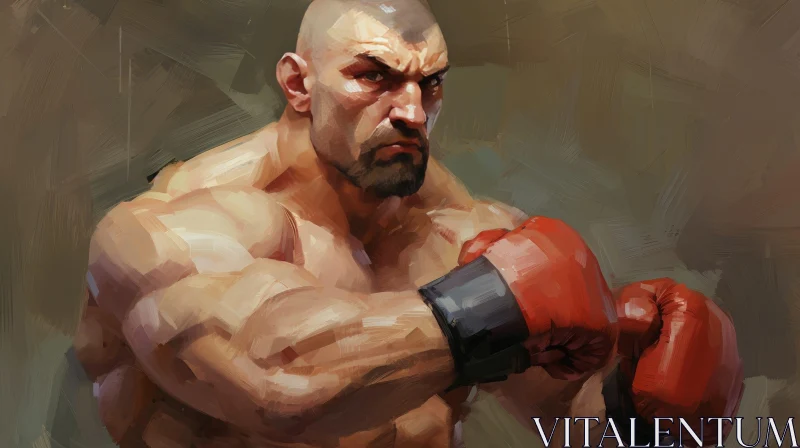 AI ART Muscular Man Boxing Portrait - Determination and Focus