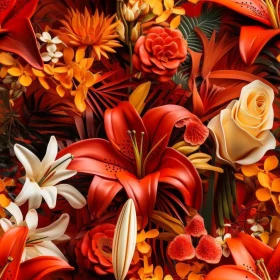 Red and Yellow Floral Seamless Pattern