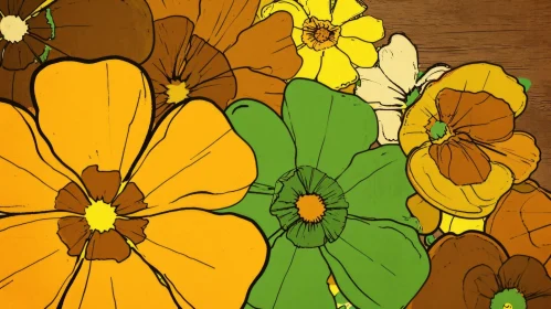 Retro Style Digital Drawing of Flowers - Warm and Inviting