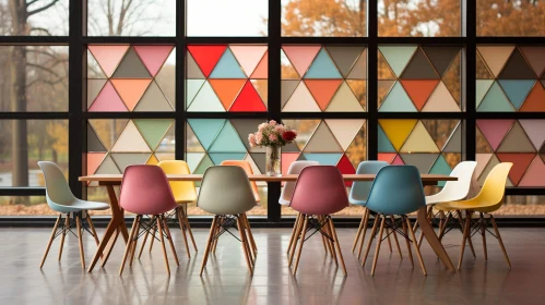 Contemporary Dining Room Interior with Colorful Chairs