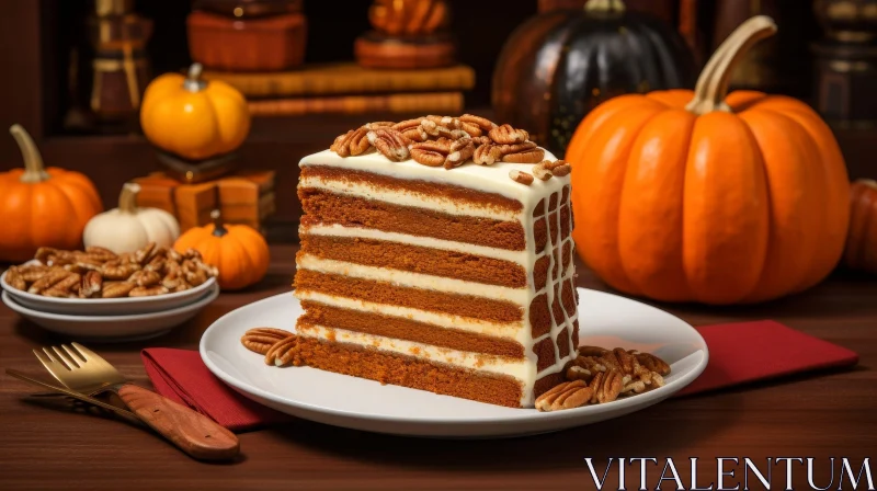 Delicious Pumpkin Cake Slice on White Plate AI Image