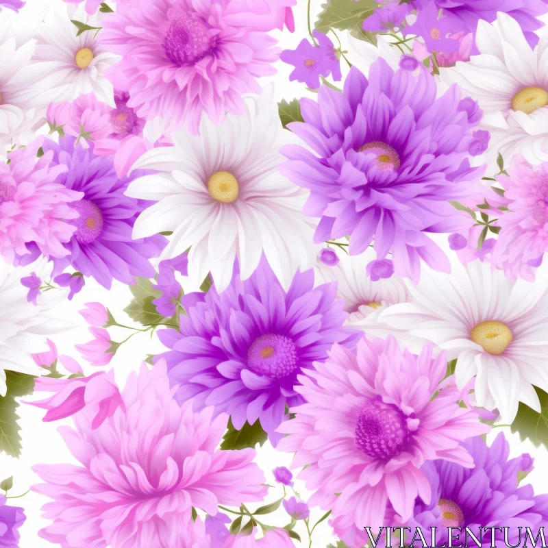 Elegant Floral Chrysanthemum and Daisy Pattern in Purple and White AI Image
