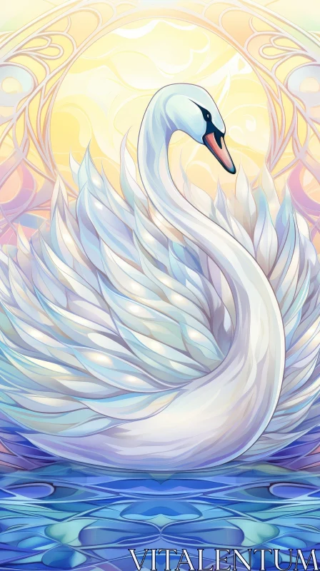 AI ART Graceful Swan Illustration at Sunset