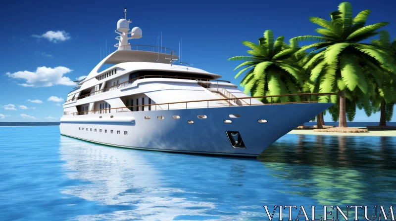Luxury Yacht Moored Near Tropical Island AI Image