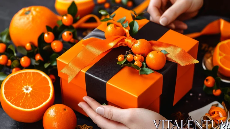 Orange Gift Box with Ribbon: A Vibrant and Cheery Image AI Image