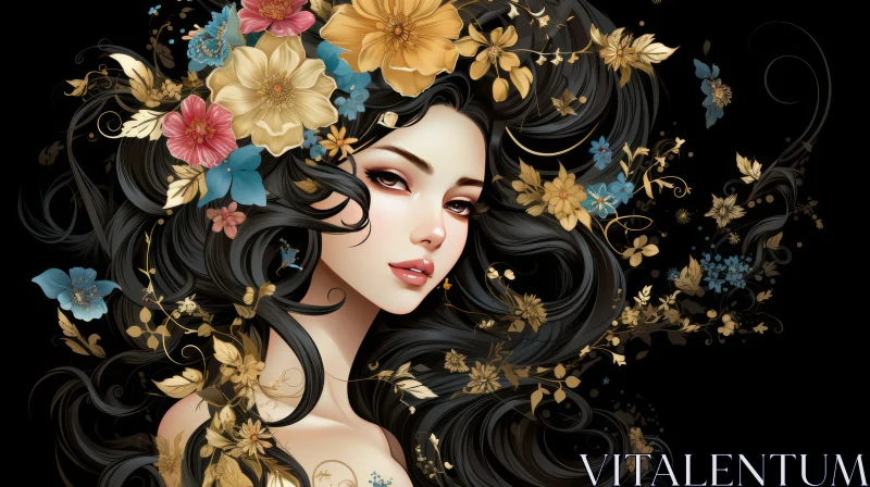 Serene Woman Portrait with Flowers AI Image