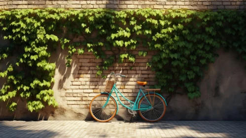 Vintage Bicycle in Front of Ivy-Covered Brick Wall