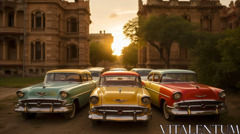 Vintage Cars at Sunset AI Image