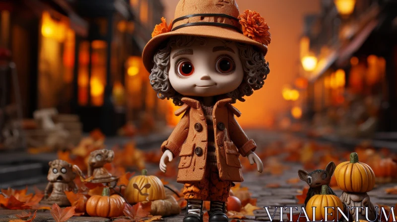 3D Cartoon Character in Autumnal Setting AI Image