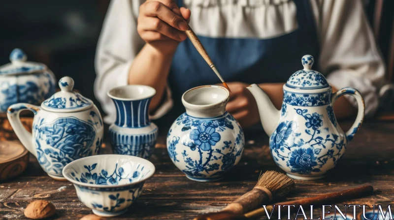 Captivating Ceramic Art: Woman Painting a Colorful Vase AI Image