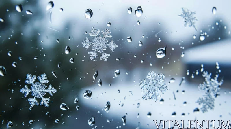 Captivating Winter Scene: Delicate Snowflakes on a Window AI Image