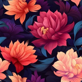 Dark Blue Floral Pattern with Colorful Flowers