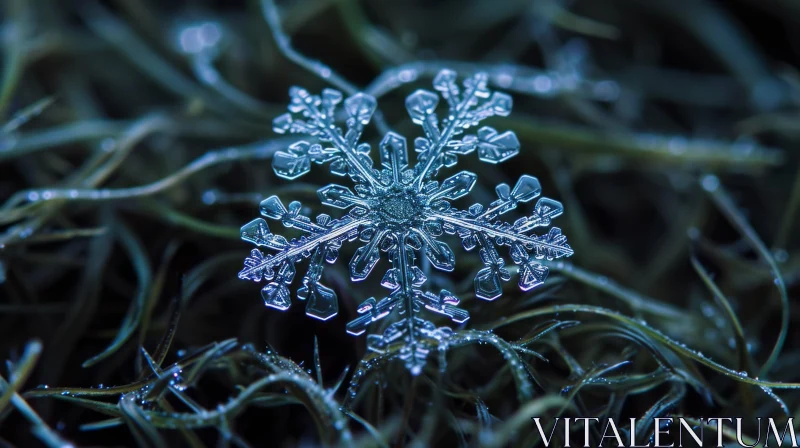 Delicate Snowflake on Dark Blue Background: A Captivating Winter Image AI Image
