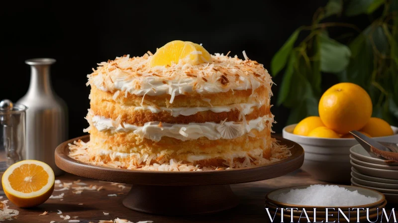 AI ART Delicious Cake with Coconut and Oranges