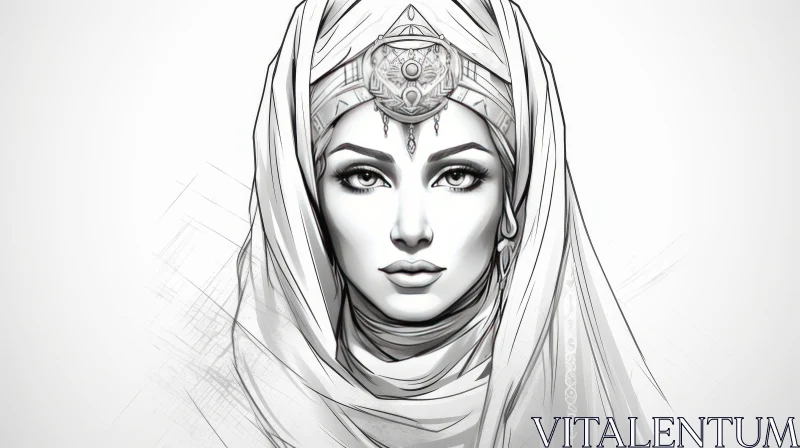 Elegant Black and White Woman Portrait in Hijab AI Image