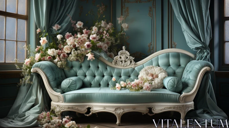 AI ART Luxurious Chaise Lounge 3D Rendering with Floral Accents