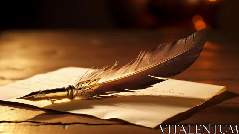 Luxurious Feather Quill on Aged Paper - Vintage Elegance Captured AI Image