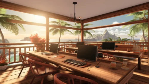 Ocean View Home Office with Modern Decor