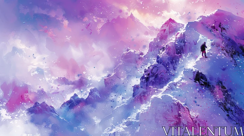 AI ART Snow-Covered Mountain Landscape Painting
