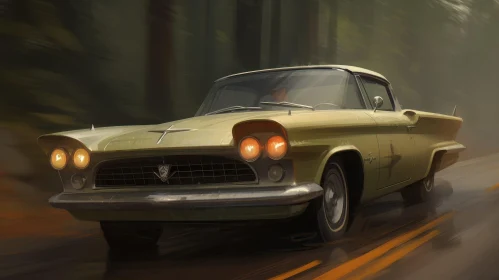 Speeding Retro Car on Forest Road | Enigmatic Scene
