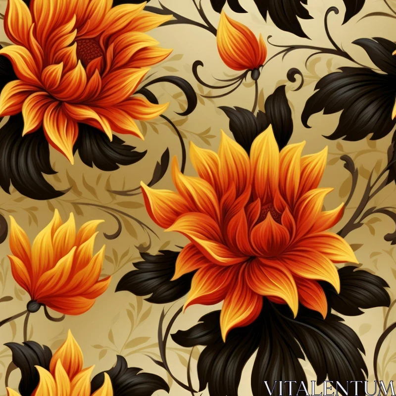 Vintage Floral Pattern on Beige Background AI Image