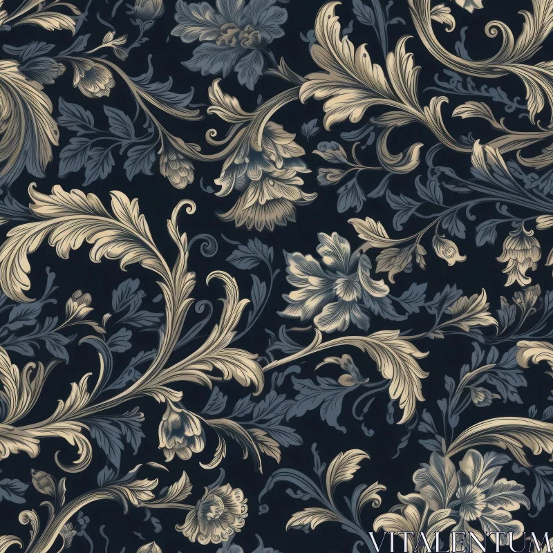 AI ART Vintage Floral Seamless Pattern | Blue & Cream | Victorian Style