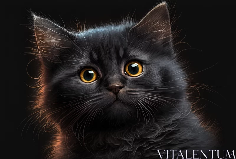 Captivating Hyper-Realistic Black Kitten Illustration AI Image