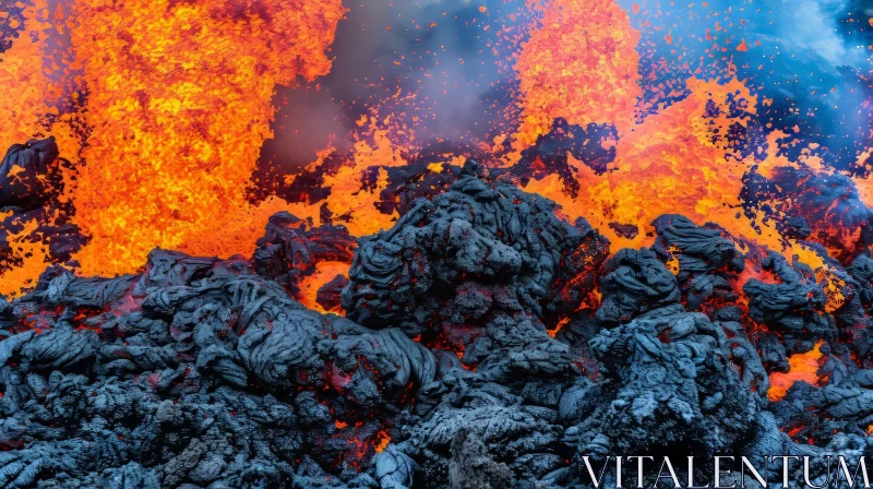 Captivating Molten Lava Flows during a Volcanic Eruption AI Image