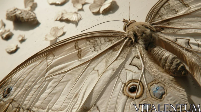 Close-up of a Delicate White Butterfly with Spread Wings AI Image