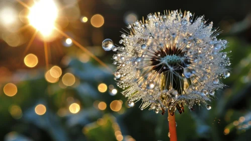 Close-up of Dew-Covered Dandelion Seed Head | Nature Photography