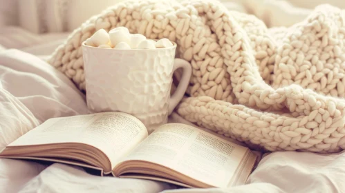 Cozy Hot Chocolate with Marshmallows on Books