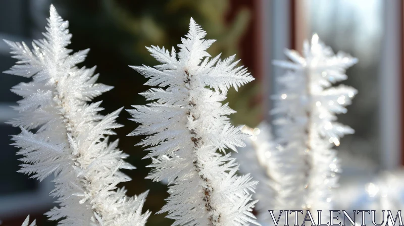 Delicate Frost on Three White Pine Trees - Serene Winter Scene AI Image