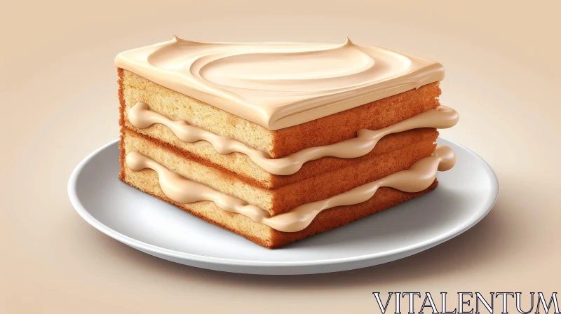 Delicious Sponge Cake Dessert on White Plate AI Image