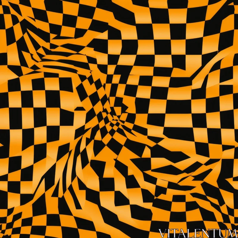 Distorted Black and Orange Checkered Pattern for Backgrounds AI Image