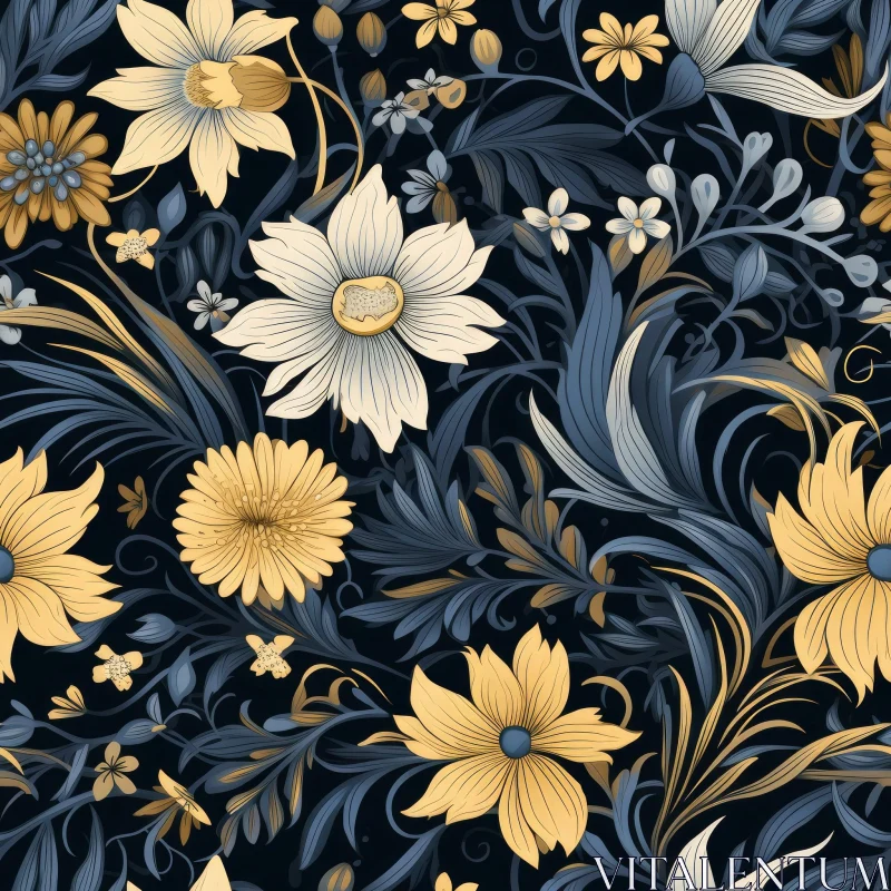 Floral Pattern on Dark Blue Background AI Image