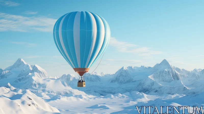 AI ART Majestic 3D Rendering of Hot Air Balloon Over Snowy Mountain Landscape