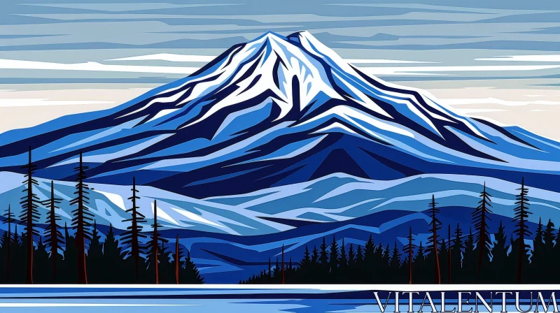 Majestic Snow-Capped Mountain Landscape Digital Painting AI Image