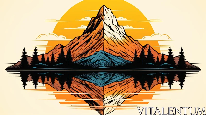 Serene Mountain Landscape Vector Illustration AI Image