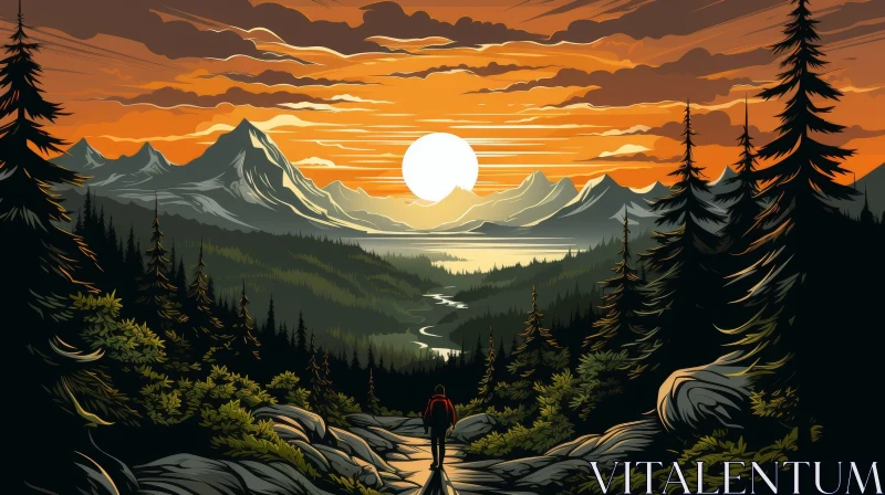 AI ART Tranquil Sunset Mountain Landscape