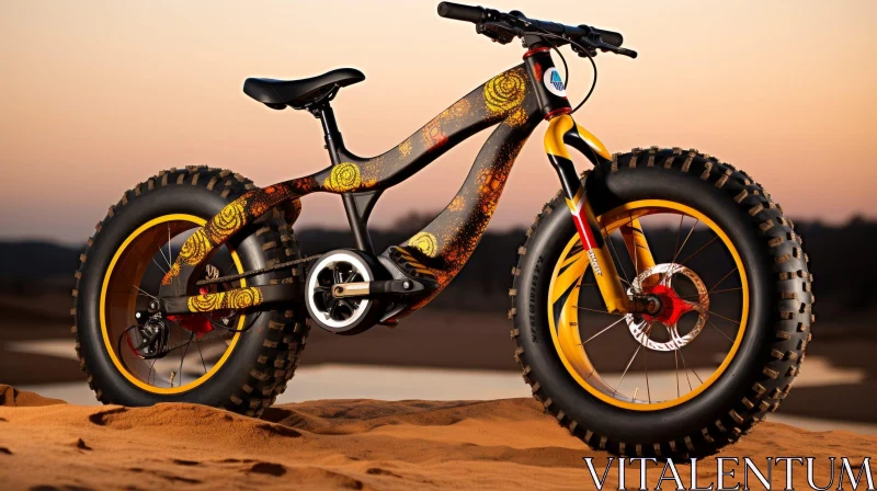 Unique Black and Yellow Children's Fat Bike at Sunset AI Image