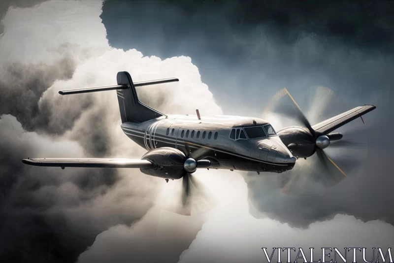 Black Airplane Flying Through Dark Dense Cloud | Classical Figurative Realism AI Image