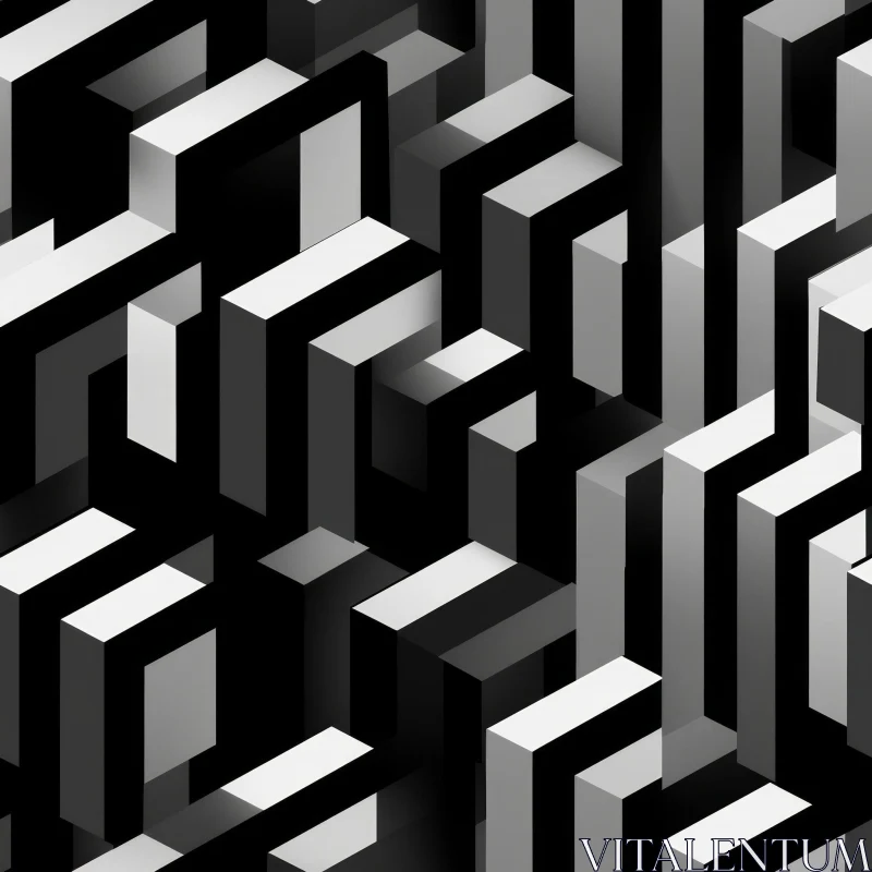 Black and White Geometric Maze Pattern AI Image