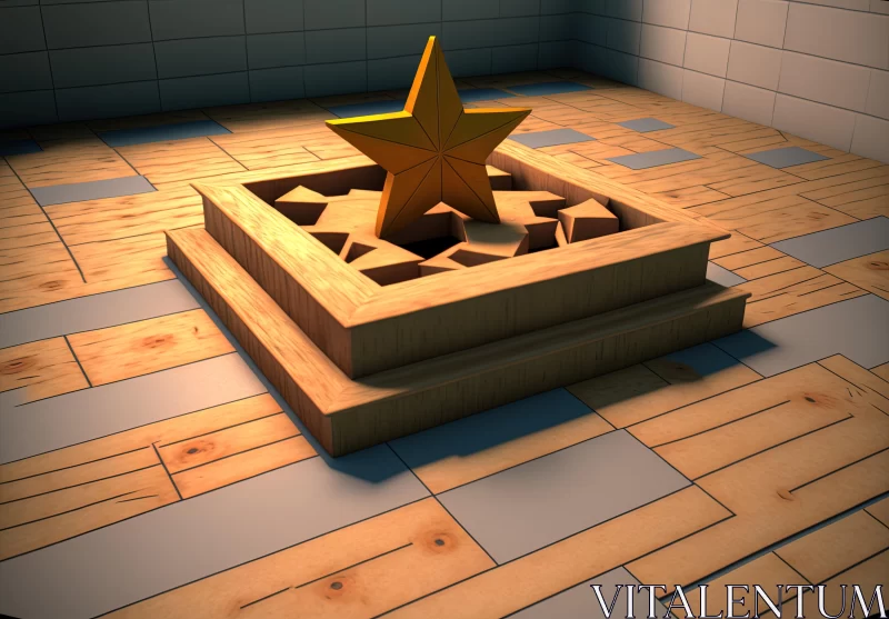 Captivating Golden Star on Rustic Wooden Floor | Maya Render AI Image