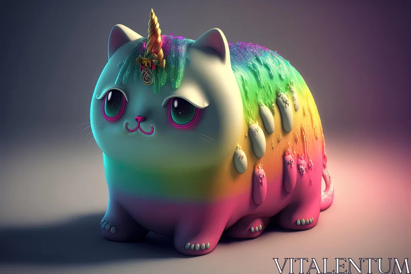 Colorful Unicorn Cat Toy: Realistic Rendering with Vibrant Gradients AI Image
