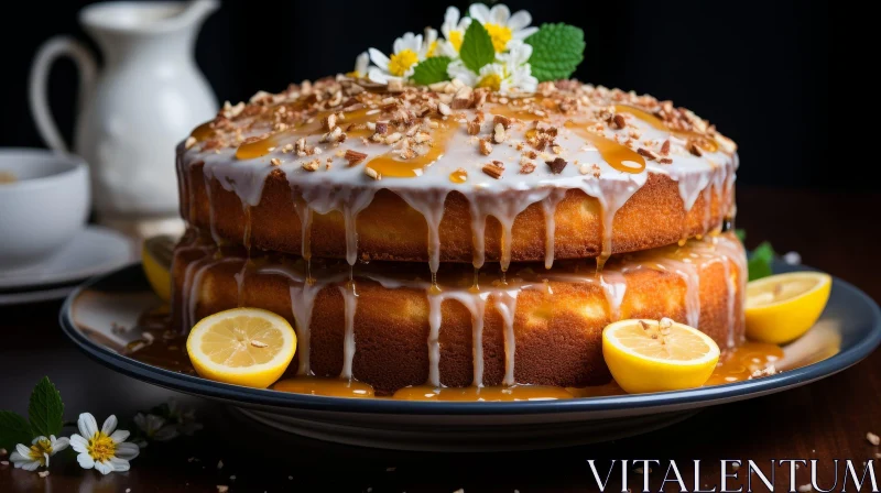 Delicious Two-Tiered Lemon Cake with Milk Pitcher AI Image