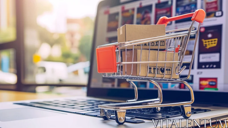 E-commerce Shopping Cart on Laptop Keyboard - Intriguing Image AI Image
