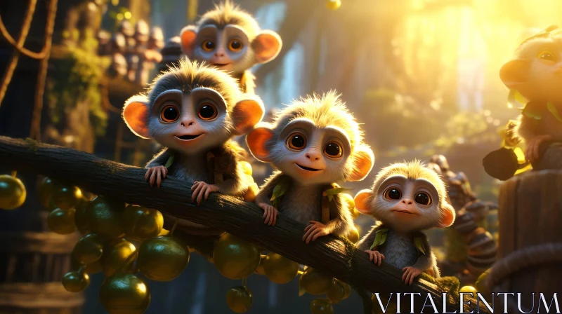 Enchanting 3D Rendering of Monkeys in a Lush Jungle AI Image